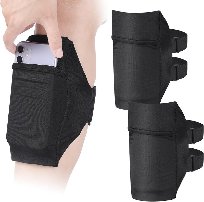 Jadive 2 Packs Cell Phone Leg Straps Leg Phone Holder Arm Smartphone Band Non Slip Ankle Wallet Calf Straps Adjustable Arm Pouch for Women Men Running Hiking Equestrian Motorcycle(Black) - Image 1